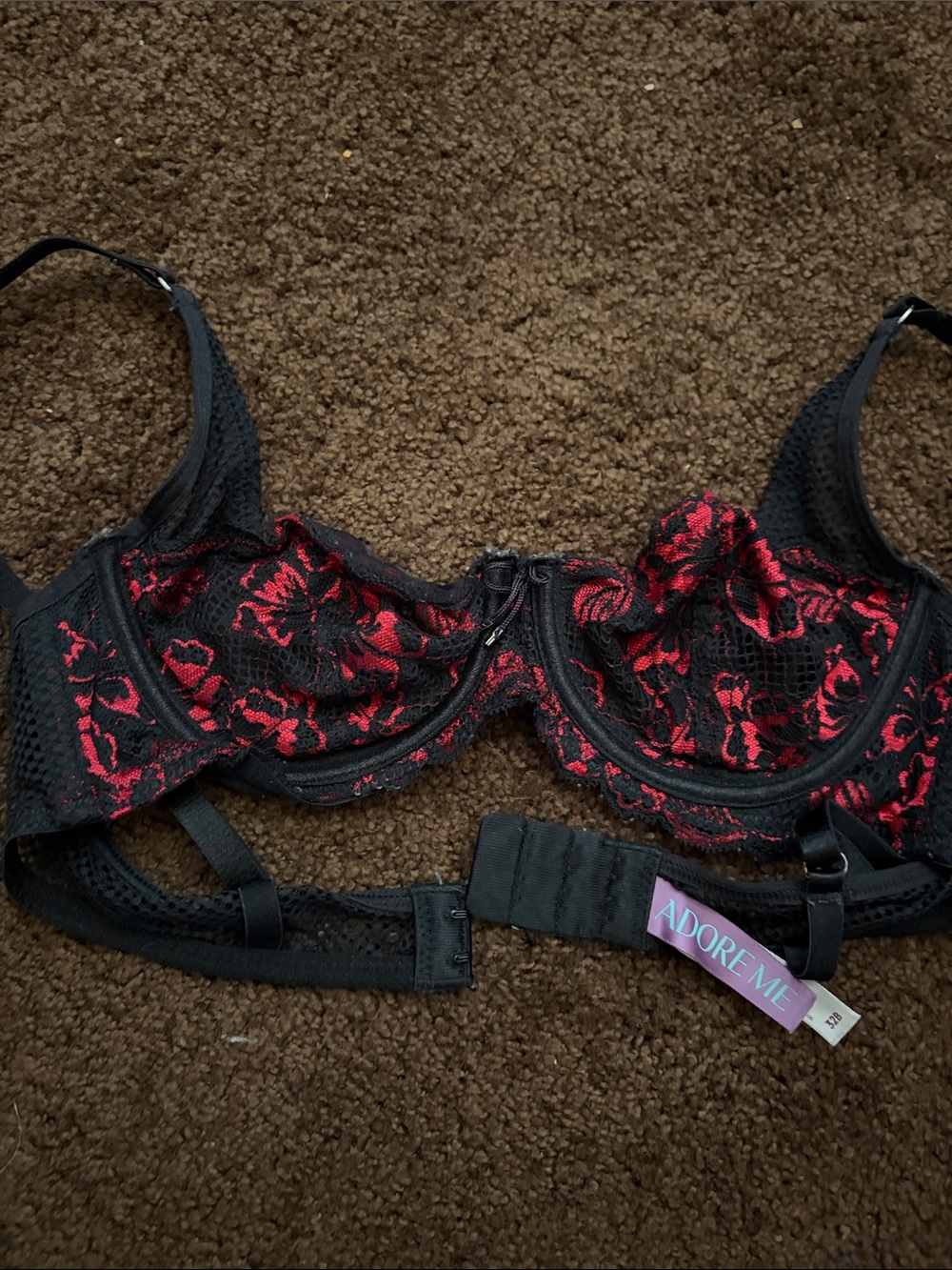 Adore Me Black Bra with Red Lace Accents